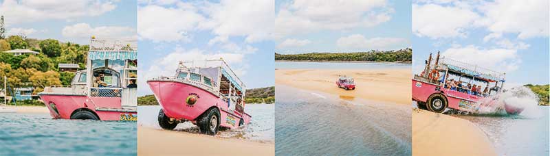 composite of several images showing larc's in and out of the sea